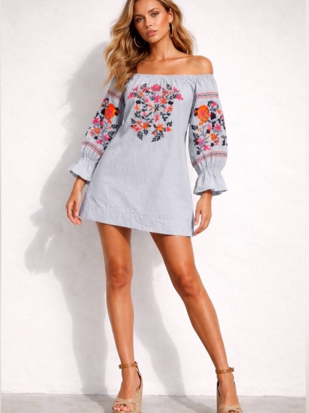 Free People Embroidered Floral Tunic Dress 💐 ☀️